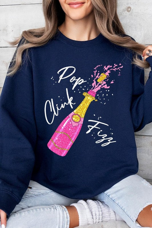 Faux Glitter Pop Clink Fizz Graphic Long Sleeve Sweatshirt