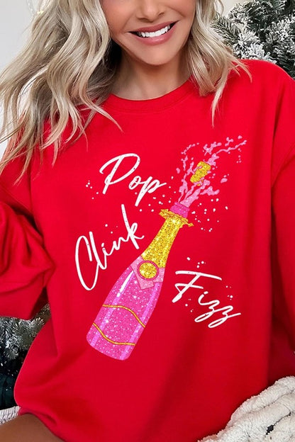 Faux Glitter Pop Clink Fizz Graphic Long Sleeve Sweatshirt