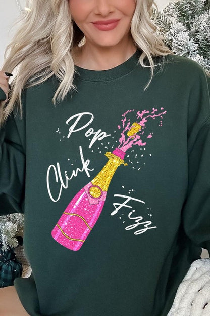 Faux Glitter Pop Clink Fizz Graphic Long Sleeve Sweatshirt