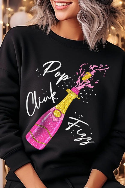 Faux Glitter Pop Clink Fizz Graphic Long Sleeve Sweatshirt