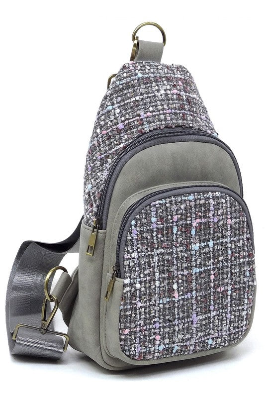 Tweed Sling Bag Crossbody Backpack