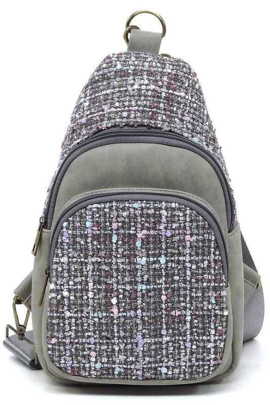 Tweed Sling Bag Crossbody Backpack