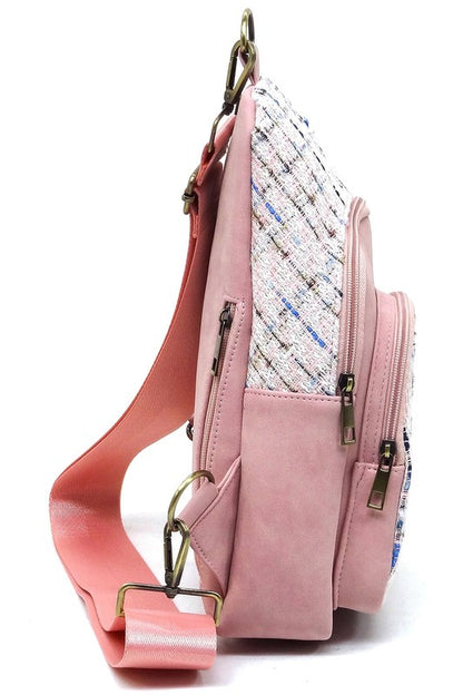 Tweed Sling Bag Crossbody Backpack