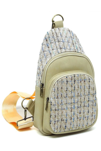 Tweed Sling Bag Crossbody Backpack