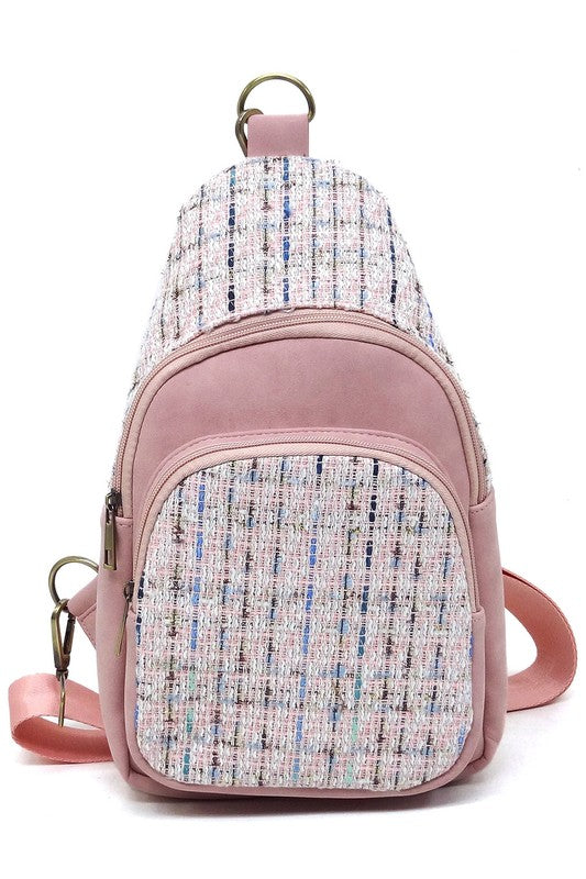 Tweed Sling Bag Crossbody Backpack