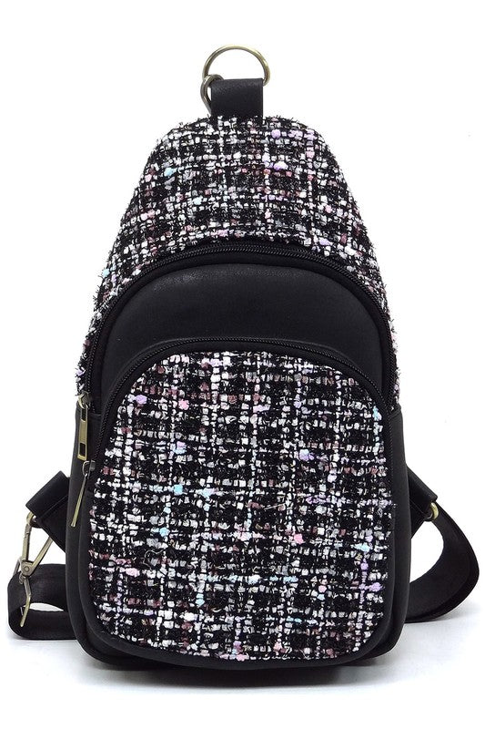 Tweed Sling Bag Crossbody Backpack