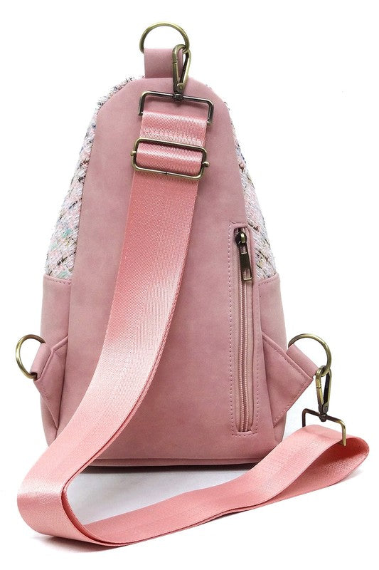 Tweed Sling Bag Crossbody Backpack