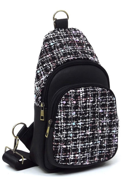 Tweed Sling Bag Crossbody Backpack