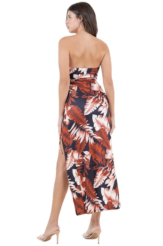 Sleeveless Cut Off Sides Strapless Midi Dress