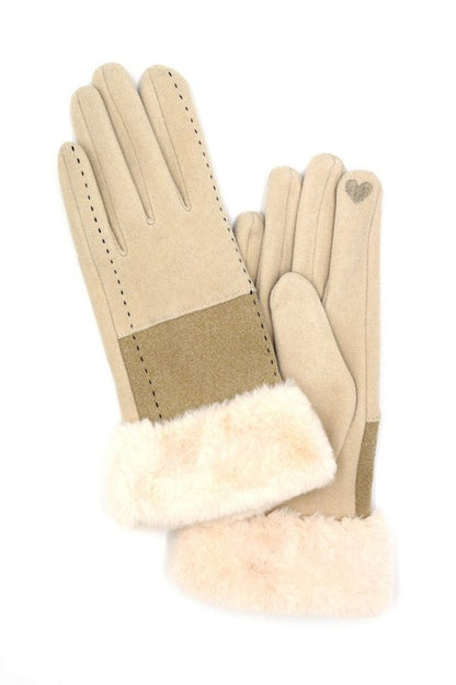 Faux Suede Fur Cuff Winter Gloves