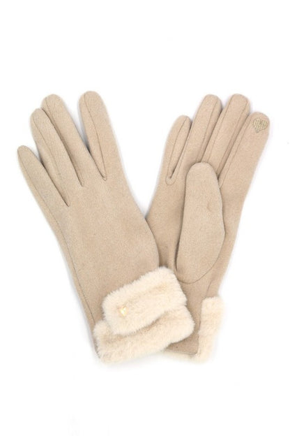 Faux Suede Fur Cuff Winter Gloves