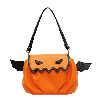 Halloween Pumpkin Crossbody Bag - Cartoon Shoulder Bag with Wings
