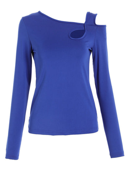 Cutout Asymmetrical Neck Long Sleeve T-Shirt - Fashions Envy