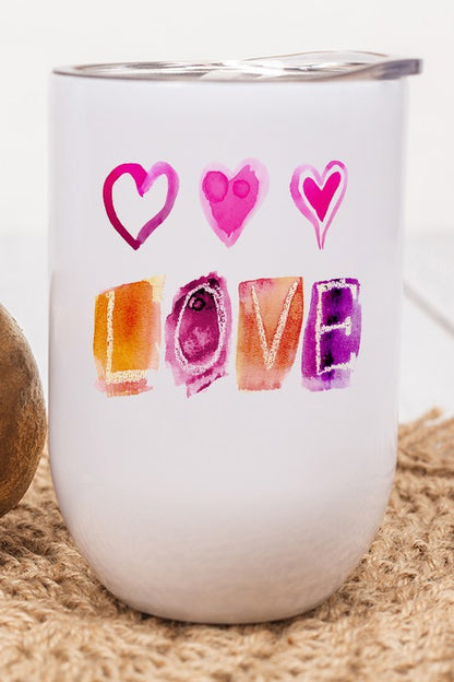 Valentine's Day Watercolor Love Wine Cup Tumbler