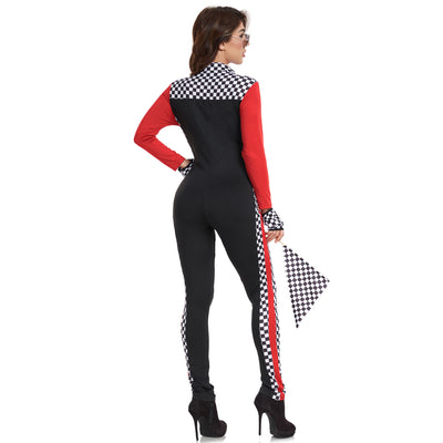 Racing Jumpsuit Costume - Checkered Motorcycle Girl Outfit