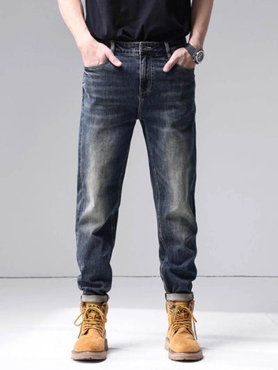 Men's Washed Straight Leg Jeans - Classic Cotton Denim Jeans - Fashions Envy