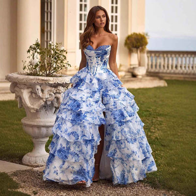 Sweetheart Neck Strapless Printed Maxi Dress