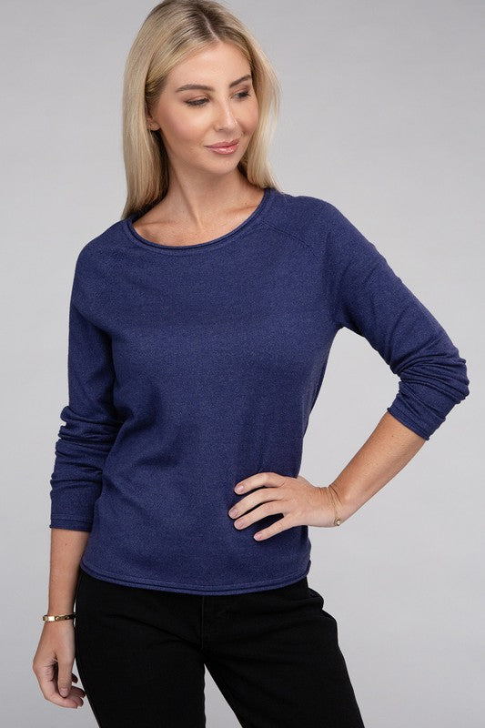 Long Sleeve Viscose Round Neck Basic Sweater