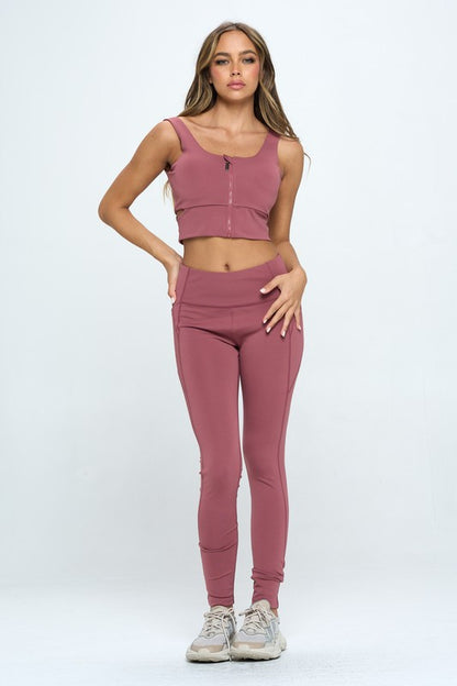 Zip Up Crop Sports Tank Top & Leggings Set