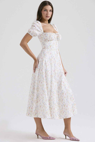 Floral Cami Maxi Dress - Cinched Waist A-Line Spaghetti Strap