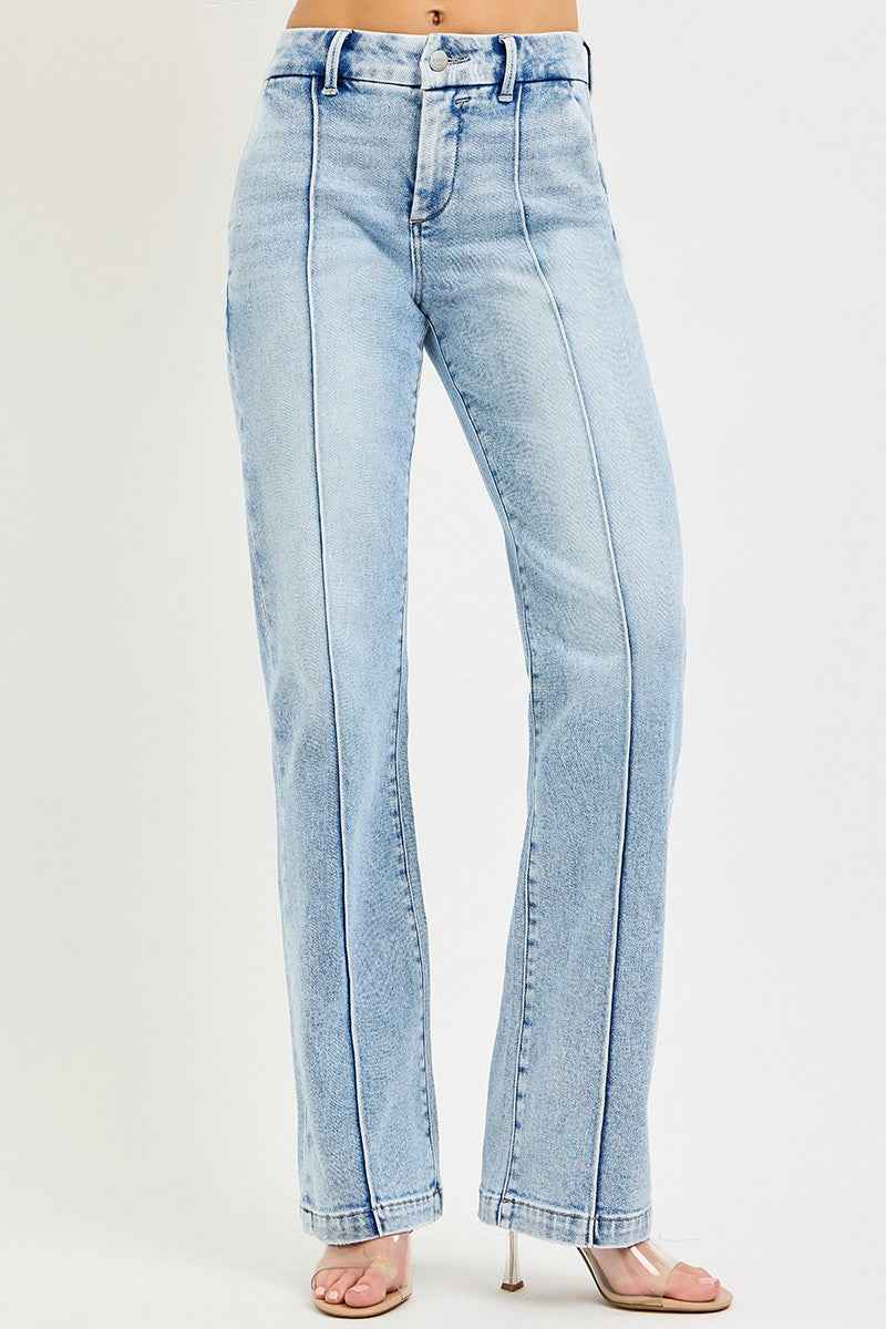 RISEN Tummy Control High Rise Straight Jeans - Pin Tuck