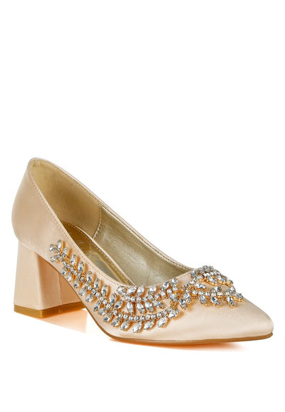 Abatina Satin Diamante Embellished Pumps - Fashions Envy