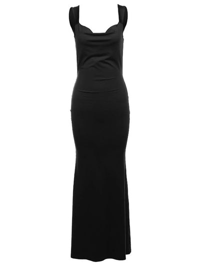 Backless Maxi Dress - Wide Strap Elegant Style - Fashions Envy