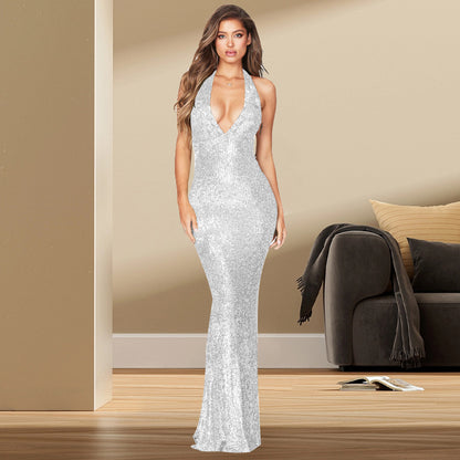 Deep V Halter Backless Dress - Summer Evening Dress