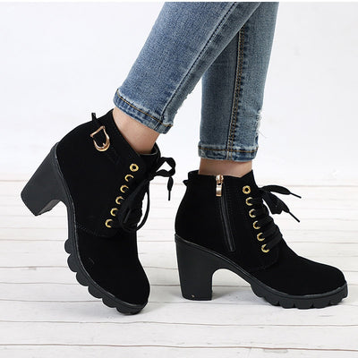 Cross Strap Ankle Boots - Edgy Buckle Combat Booties