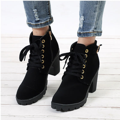 Cross Strap Ankle Boots - Edgy Buckle Combat Booties