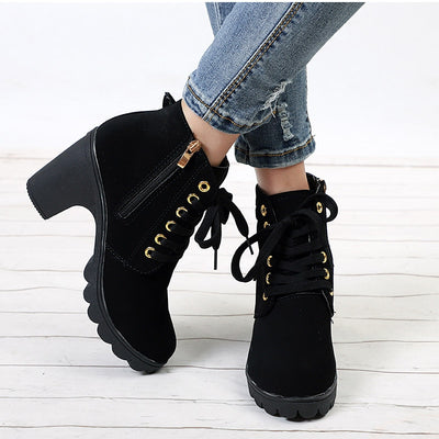 Cross Strap Ankle Boots - Edgy Buckle Combat Booties