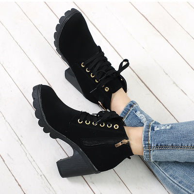 Cross Strap Ankle Boots - Edgy Buckle Combat Booties