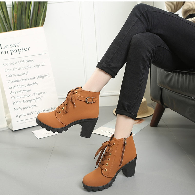 Cross Strap Ankle Boots - Edgy Buckle Combat Booties