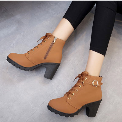 Cross Strap Ankle Boots - Edgy Buckle Combat Booties