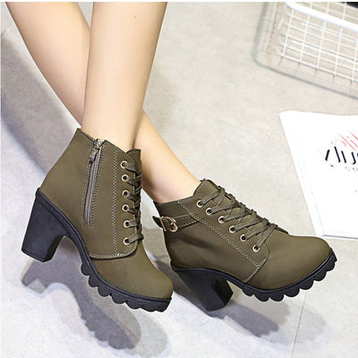 Cross Strap Ankle Boots - Edgy Buckle Combat Booties