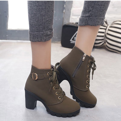 Cross Strap Ankle Boots - Edgy Buckle Combat Booties