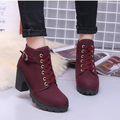 Cross Strap Ankle Boots - Edgy Buckle Combat Booties