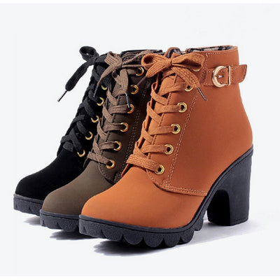 Cross Strap Ankle Boots - Edgy Buckle Combat Booties