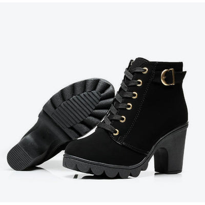 Cross Strap Ankle Boots - Edgy Buckle Combat Booties