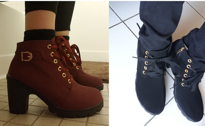 Cross Strap Ankle Boots - Edgy Buckle Combat Booties