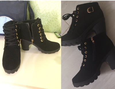 Cross Strap Ankle Boots - Edgy Buckle Combat Booties