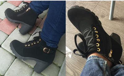 Cross Strap Ankle Boots - Edgy Buckle Combat Booties