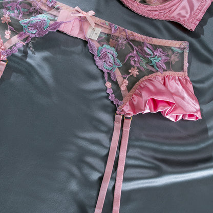 Floral Embroidered Garter Set - Contrast Color Intimate Wear