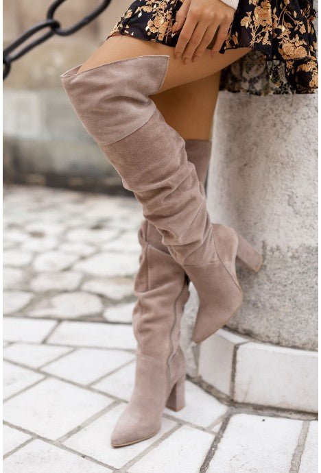 Thigh High Elegance Boots - Suede Pointed Toe