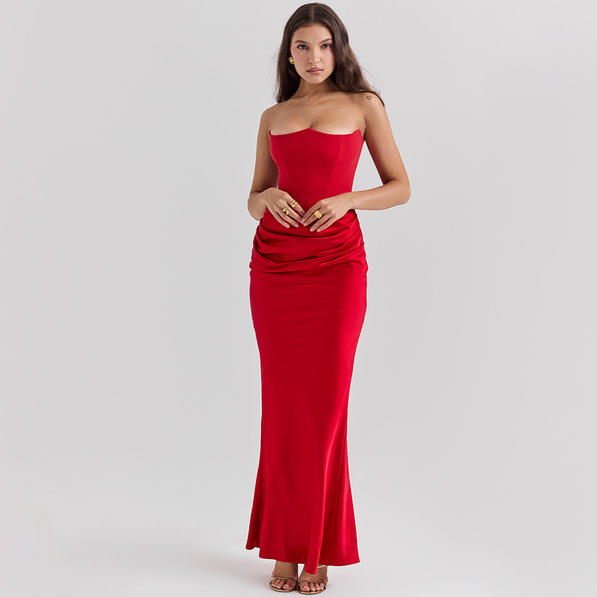 Slim-fit Bandeau Tube Top Long Sexy Backless Party Evening Dress