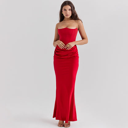 Slim-fit Bandeau Tube Top Long Sexy Backless Party Evening Dress