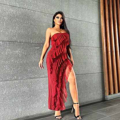 Tube Top Tassel Dress - Backless Split Party Clubwear