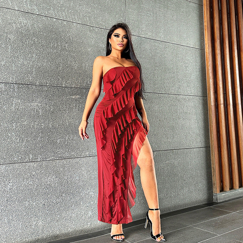 Tube Top Tassel Dress - Backless Split Party Clubwear