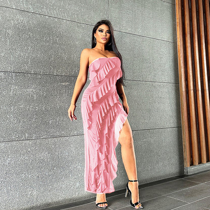 Tube Top Tassel Dress - Backless Split Party Clubwear