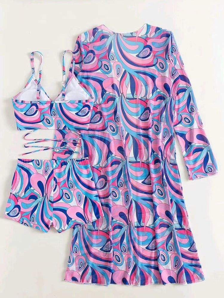 Tropical Paradise Set - 3-Piece Bikini with Cardigan